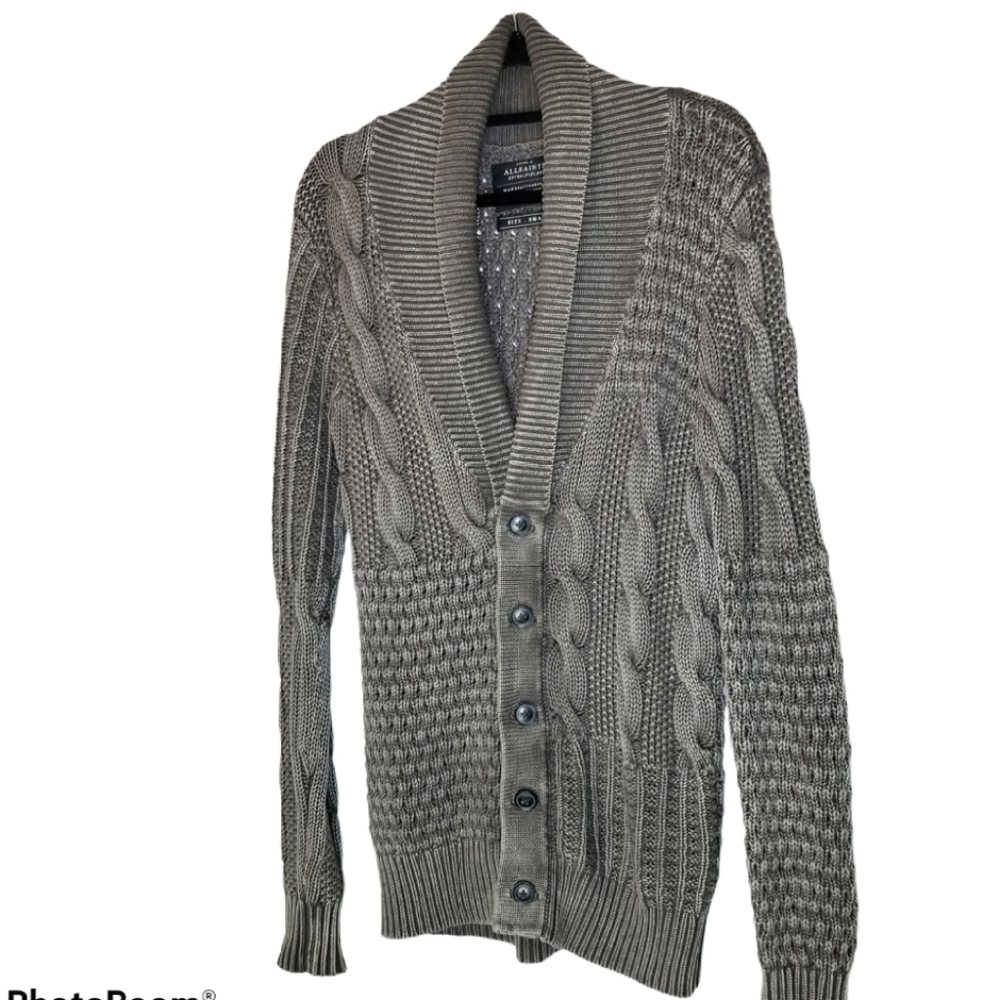 All Saints men's Whitby Cardigan sweater cableknit - Picture 2 of 8